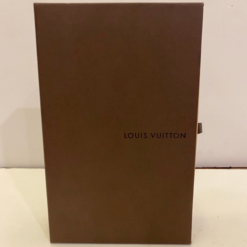 Empty Louis Vuitton brown box with gift not card and ribbon